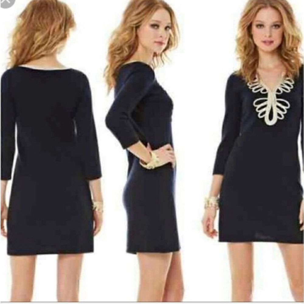Lilly Pulitzer Devlin Merino Wool Shift Sweater Dress Black Size XS